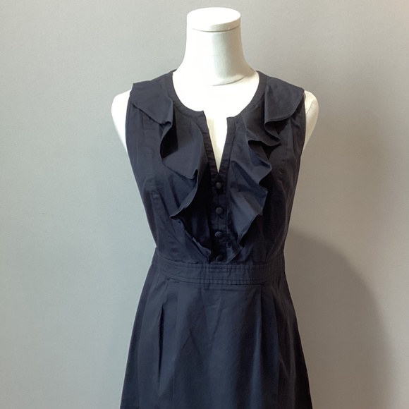 LOFT Black Mini Deep V Shift Dress with Ruffle Button Bodice - 8P - Picture 2 of 6
